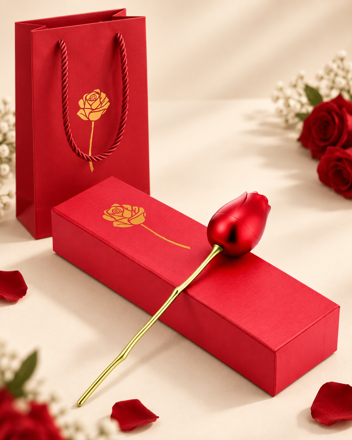 Giftory Forever Rose with premium red gift box and matching gift bag